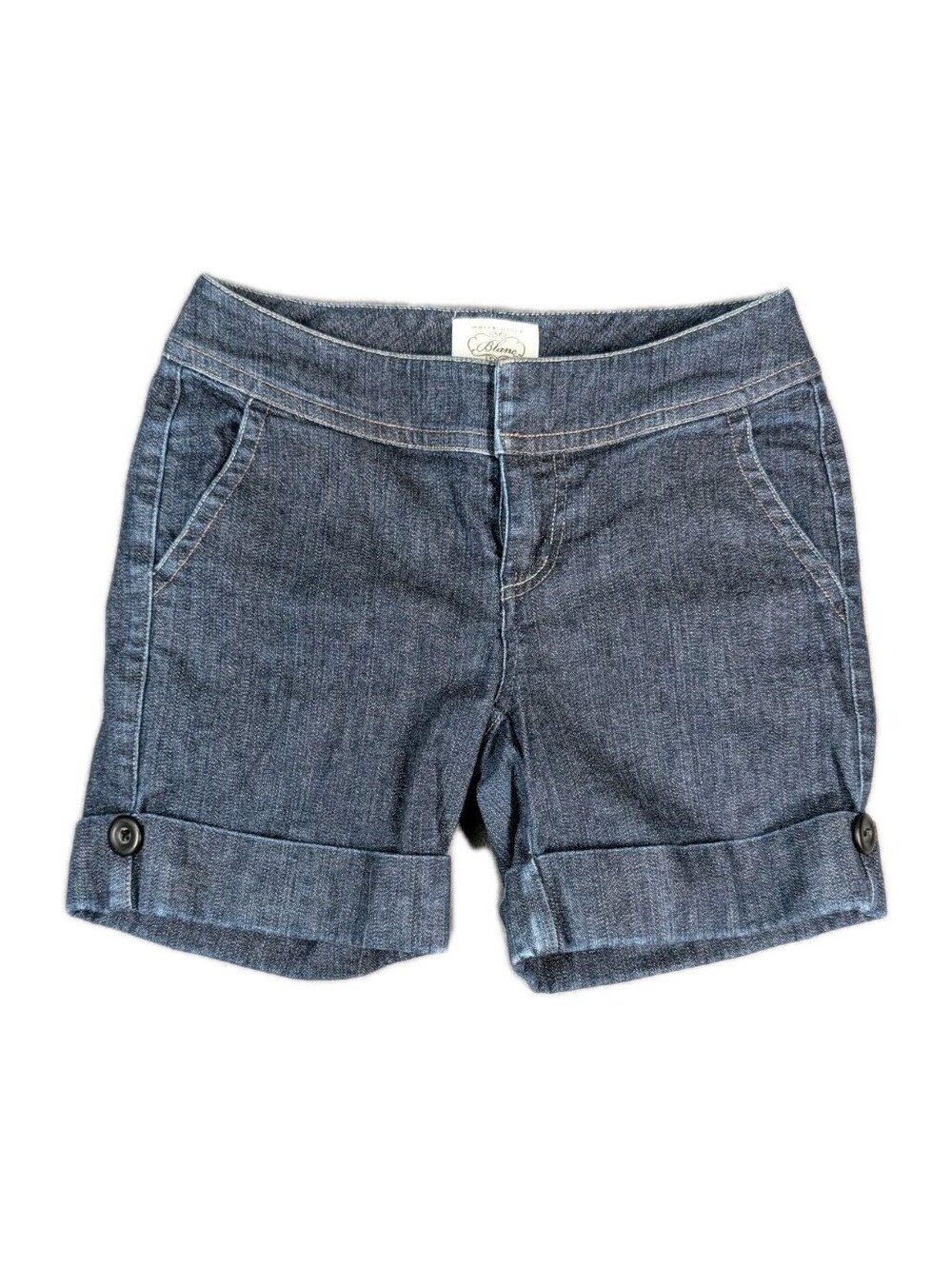 White House Black Market Womens Size 0 Blue Denim Cuffed Shorts Button Stretch